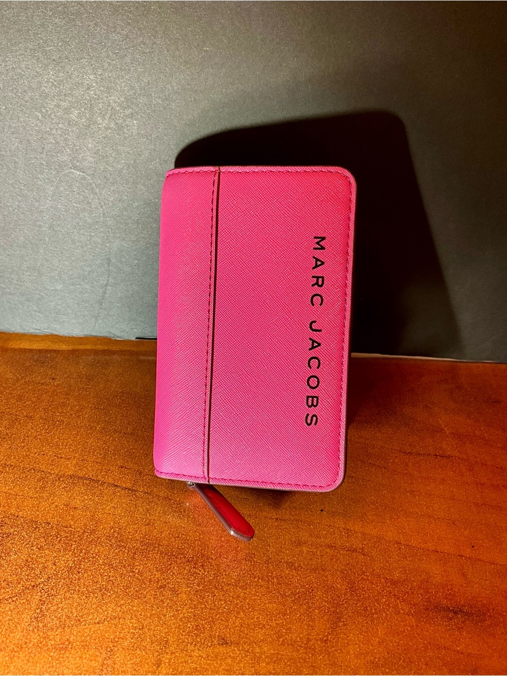 Marc Jacobs Hot Pink Saffiano leather bifold or compact Wallet with snap closure